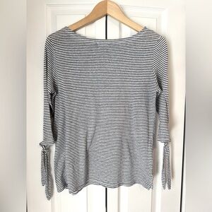 Solutions Top w/ Tie-Sleeve Detail Black & White Striped 3/4 Sleeve Med